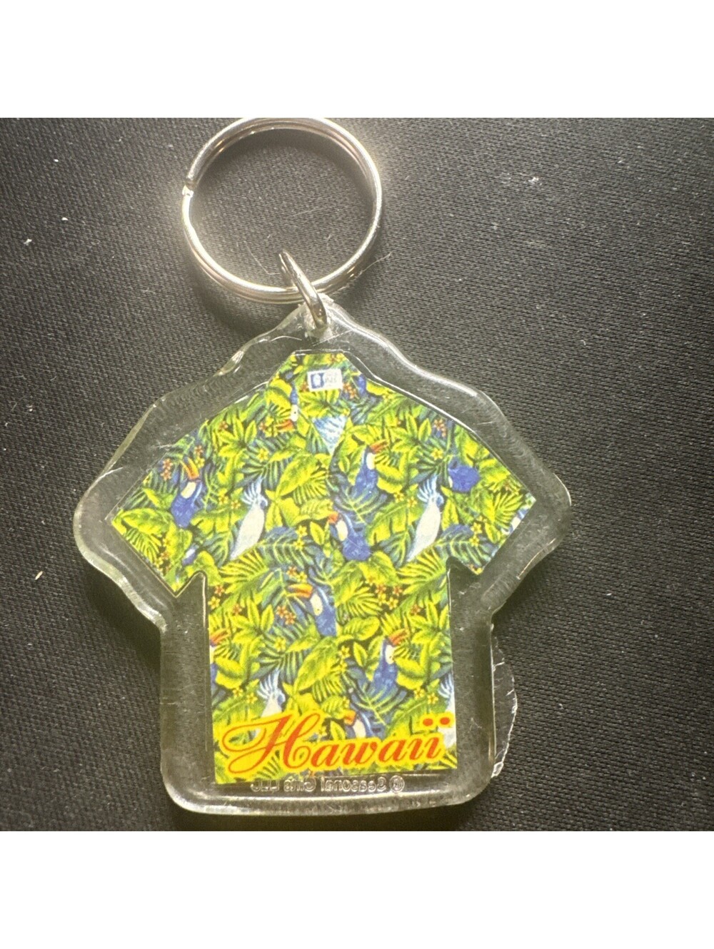 Vintage Keychain HAWAIIAN SHIRT Key Ring Acrylic Fob 2 Sided